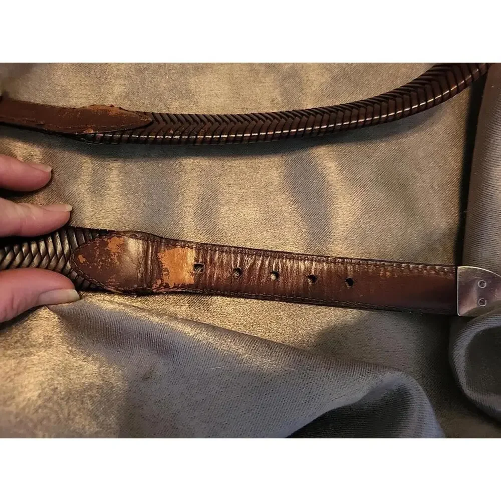Brown Fishbone Leather Belt L42 x W1-1/4